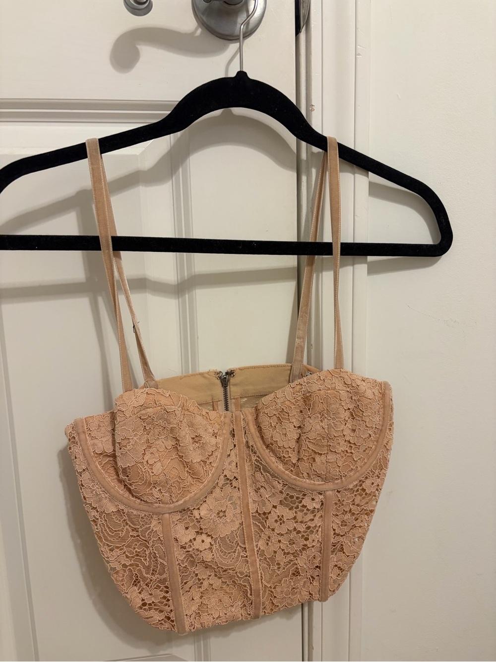 Alice + Olivia Blush Lace Bustier Crop Top